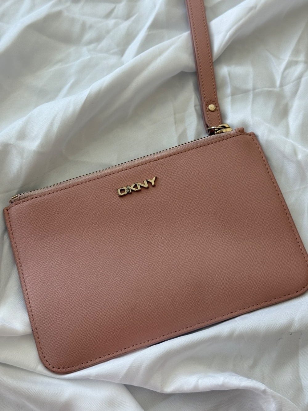 DKNY Blush Pink Saffiano Wristlet Clutch Pouch